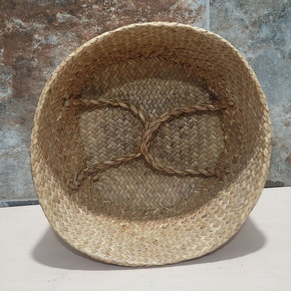Nested  Woven Seagrass Baskets Rounded Belly Foldable Handles Set of 3 - Picture 6 of 13